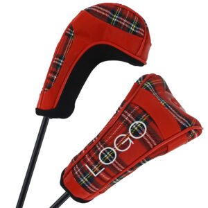 Tartan PU Leather 5# Fairway Wood Headcovers Embroidery Logo