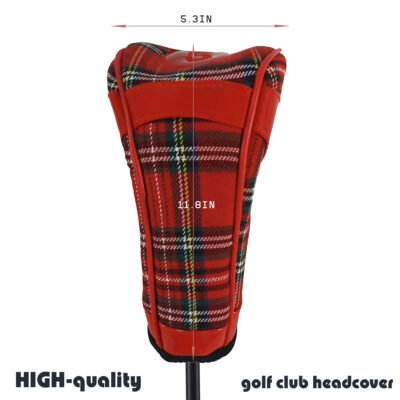2 Tartan PU Leather 5# Fairway Wood Headcovers Embroidery Logo