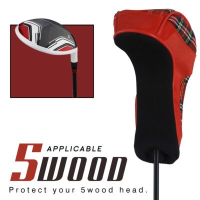 3 Tartan PU Leather 5# Fairway Wood Headcovers Embroidery Logo